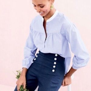 J Crew Collarless Popover Button Up Shirt